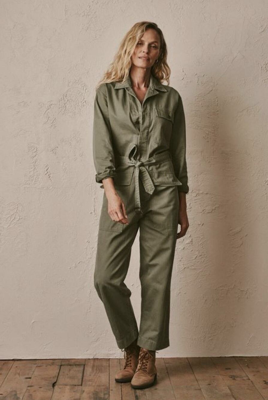 NWT Buck Mason Herringbone Twill Utility Jumpsuit Dusty Olive Green Small